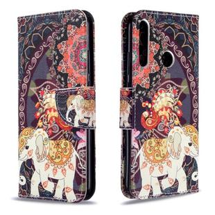 For Huawei P40 Lite E / Y7P Colored Drawing Horizontal Flip Leather Case with Holder & Card Slots & Wallet(Flower Elephant)