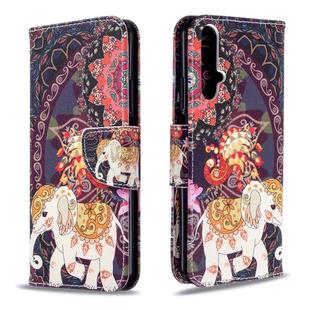 For Huawei Honor 20S Colored Drawing Horizontal Flip Leather Case with Holder & Card Slots & Wallet(Flower Elephant)