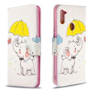 For Galaxy A11 Colored Drawing Horizontal Flip Leather Case with Holder & Card Slots & Wallet(Elephant under the Umbrella)