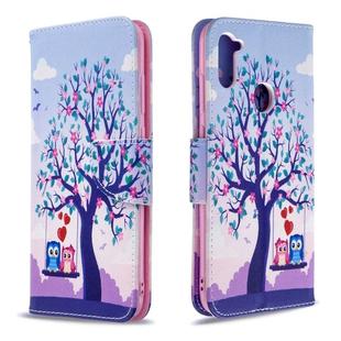 For Galaxy A11 Colored Drawing Horizontal Flip Leather Case with Holder & Card Slots & Wallet(Two Owls)