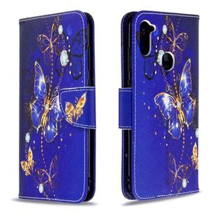 For Galaxy A11 Colored Drawing Horizontal Flip Leather Case with Holder & Card Slots & Wallet(Purple Butterfly)