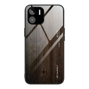 For Xiaomi Redmi A1 4G Wood Grain Glass Phone Case(Black)