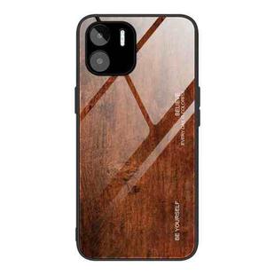 For Xiaomi Redmi A1 4G Wood Grain Glass Phone Case(Dark Brown)