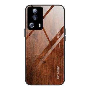For Xiaomi Civi 2 Wood Grain Glass Phone Case(Dark Brown)