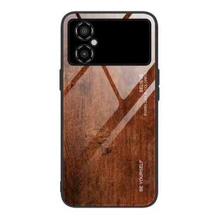 For Xiaomi Poco M4 Wood Grain Glass Phone Case(Dark Brown)