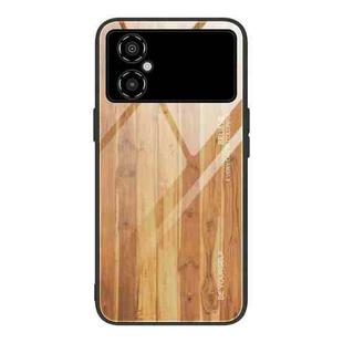 For Xiaomi Poco M4 Wood Grain Glass Phone Case(Yellow)