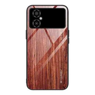 For Xiaomi Poco M4 Wood Grain Glass Phone Case(Coffee)