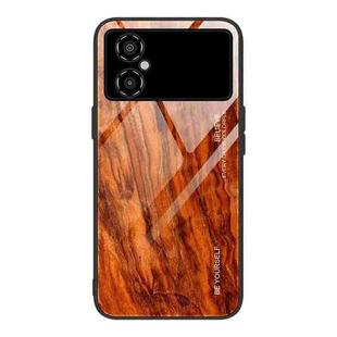 For Xiaomi Poco M4 Wood Grain Glass Phone Case(Light Brown)