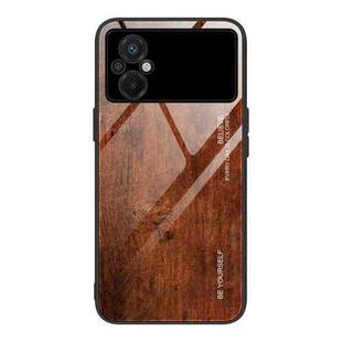 For Xiaomi Poco M5 Wood Grain Glass Phone Case(Dark Brown)