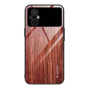 For Xiaomi Poco M5 Wood Grain Glass Phone Case(Coffee)