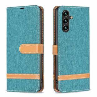 For Samsung Galaxy A14 5G Color Block Denim Texture Leather Phone Case(Green)