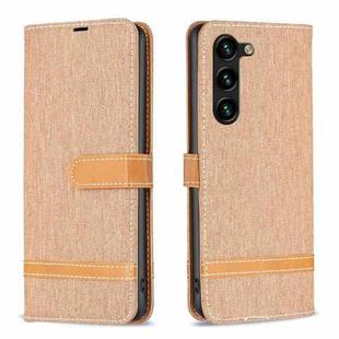 For Samsung Galaxy S23+ 5G Color Block Denim Texture Leather Phone Case(Brown)