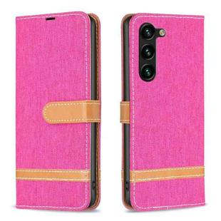 For Samsung Galaxy S23+ 5G Color Block Denim Texture Leather Phone Case(Rose Red)
