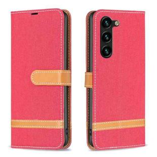 For Samsung Galaxy S23+ 5G Color Block Denim Texture Leather Phone Case(Red)