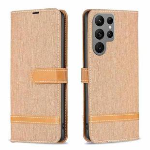 For Samsung Galaxy S23 Ultra 5G Color Block Denim Texture Leather Phone Case(Brown)