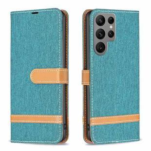 For Samsung Galaxy S23 Ultra 5G Color Block Denim Texture Leather Phone Case(Green)