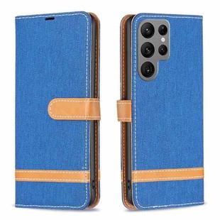 For Samsung Galaxy S23 Ultra 5G Color Block Denim Texture Leather Phone Case(Royal Blue)