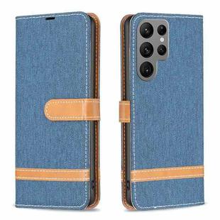 For Samsung Galaxy S23 Ultra 5G Color Block Denim Texture Leather Phone Case(Dark Blue)