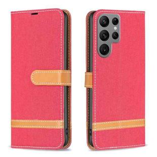 For Samsung Galaxy S23 Ultra 5G Color Block Denim Texture Leather Phone Case(Red)