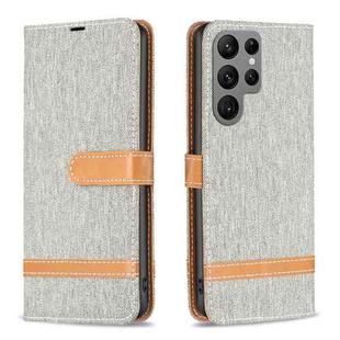 For Samsung Galaxy S23 Ultra 5G Color Block Denim Texture Leather Phone Case(Grey)
