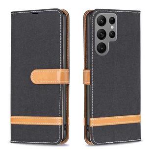 For Samsung Galaxy S23 Ultra 5G Color Block Denim Texture Leather Phone Case(Black)