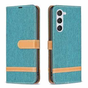 For Samsung Galaxy S23 5G Color Block Denim Texture Leather Phone Case(Green)