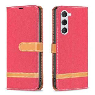 For Samsung Galaxy S23 5G Color Block Denim Texture Leather Phone Case(Red)