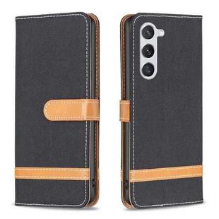For Samsung Galaxy S23 5G Color Block Denim Texture Leather Phone Case(Black)