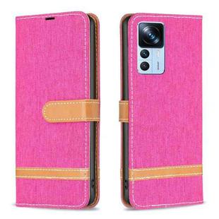 For Xiaomi 12T / 12T Pro / Redmi K50 Ultra Color Block Denim Texture Leather Phone Case(Rose Red)