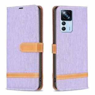 For Xiaomi 12T / 12T Pro / Redmi K50 Ultra Color Block Denim Texture Leather Phone Case(Purple)