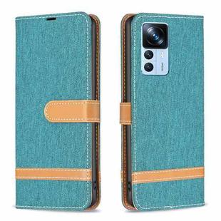 For Xiaomi 12T / 12T Pro / Redmi K50 Ultra Color Block Denim Texture Leather Phone Case(Green)