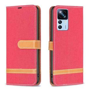 For Xiaomi 12T / 12T Pro / Redmi K50 Ultra Color Block Denim Texture Leather Phone Case(Red)