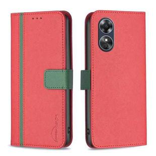 For OPPO A17 BF13 Color Matching Cross Texture Leather Phone Case(Red)