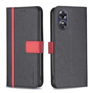 For OPPO A17 BF13 Color Matching Cross Texture Leather Phone Case(Black)