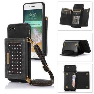 For iPhone 6/6s Three-fold RFID Leather Phone Case with Lanyard(Black)