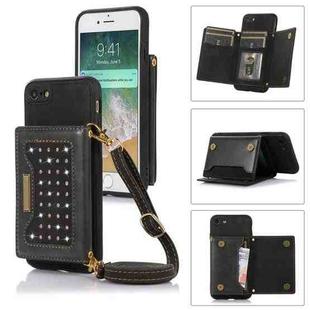 For iPhone 6 Plus Three-fold RFID Leather Phone Case with Lanyard(Black)