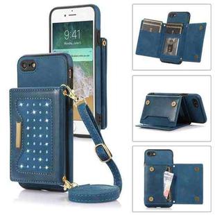 For iPhone 6 Plus Three-fold RFID Leather Phone Case with Lanyard(Blue)