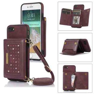 For iPhone 6 Plus Three-fold RFID Leather Phone Case with Lanyard(Red)