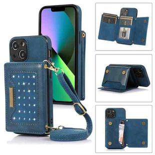 For iPhone 13 Mini Three-fold RFID Leather Phone Case with Lanyard(Blue)