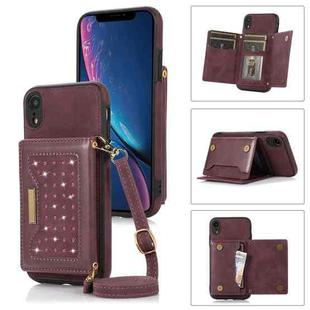 For iPhone XR Three-fold RFID Leather Phone Case with Lanyard(Red)