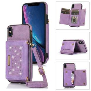 For iPhone XS Max Three-fold RFID Leather Phone Case with Lanyard(Purple)