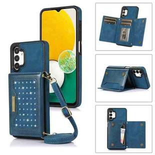 For Samsung Galaxy A13 4G/A13 5G Three-fold RFID Leather Phone Case with Lanyard(Blue)