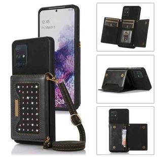 For Samsung Galaxy A51 4G Three-fold RFID Leather Phone Case with Lanyard(Black)