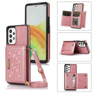 For Samsung Galaxy A52 5G/A52s 5G Three-fold RFID Leather Phone Case with Lanyard(Rose Gold)