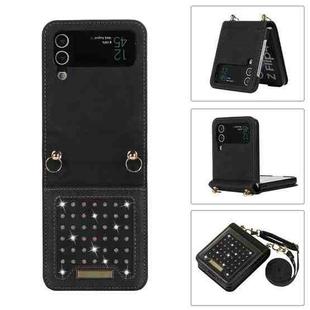 For Samsung Galaxy Z Flip4 Three-fold RFID Leather Phone Case with Lanyard(Black)