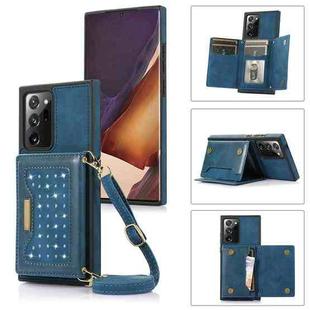 For Samsung Galaxy Note20 Ultra Three-fold RFID Leather Phone Case with Lanyard(Blue)