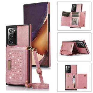For Samsung Galaxy Note20 Ultra Three-fold RFID Leather Phone Case with Lanyard(Rose Gold)
