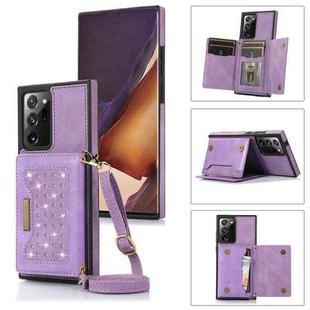 For Samsung Galaxy Note20 Ultra Three-fold RFID Leather Phone Case with Lanyard(Purple)