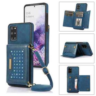 For Samsung Galaxy S20 Three-fold RFID Leather Phone Case with Lanyard(Blue)