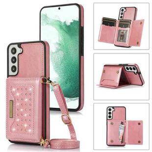 For Samsung Galaxy S21+ Three-fold RFID Leather Phone Case with Lanyard(Rose Gold)